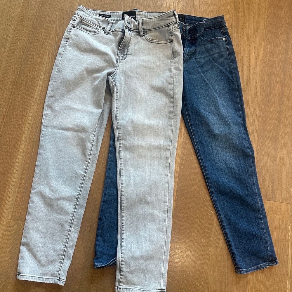 White House Black Market Women's Straight Leg Jeans in Light Gray and Dark Blue